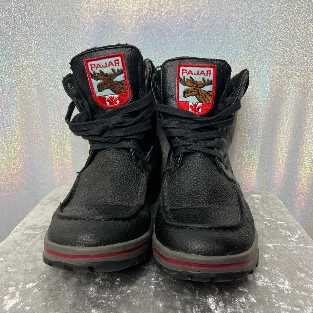 Pajar winter boots black high top sneaker style shoes black red blue shiny warm